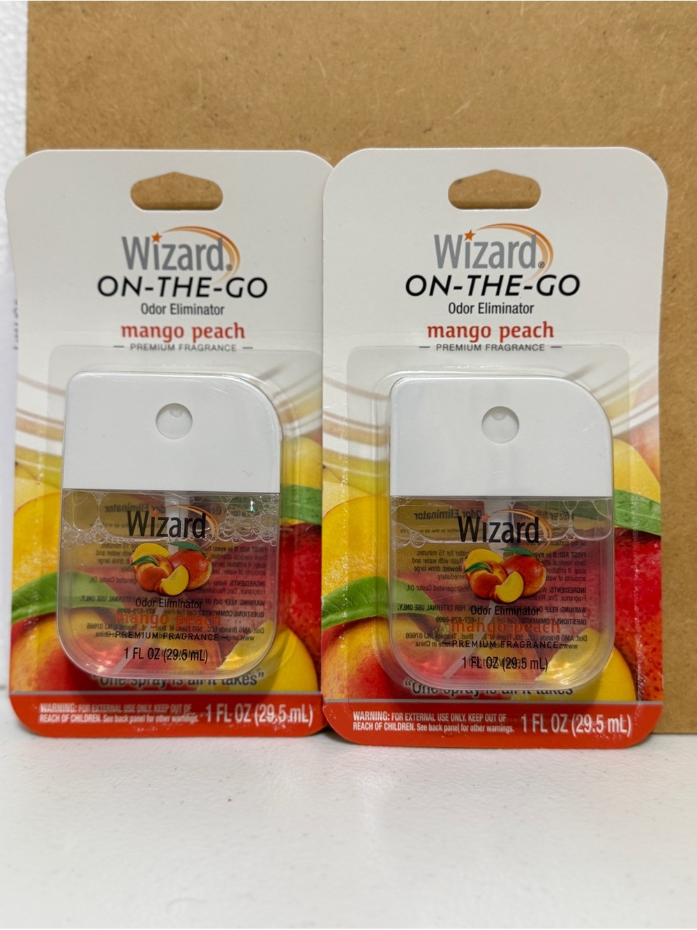Wizard On-The-Go Odor Eliminator Spray Mango Peach ‎ 2 pk Bundle